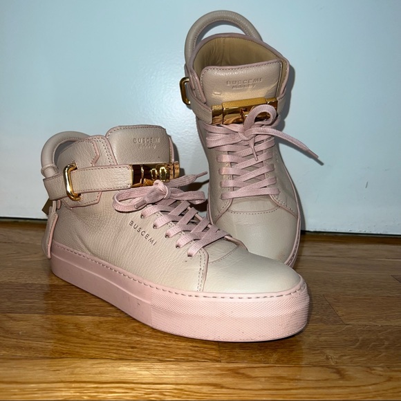 Womens BUSCEMI high-top 100MM sneaker in beige & pink size 38 - Picture 3 of 11